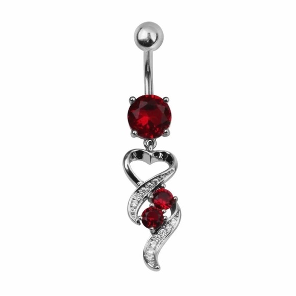 Romantic Stainless Steel Heart Round Crystal Belly Button Ring - Picture 3 of 5